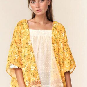 Davi‎ & Dani Floral Printed Short Sleeve Loose Fit Kimono Cover Up